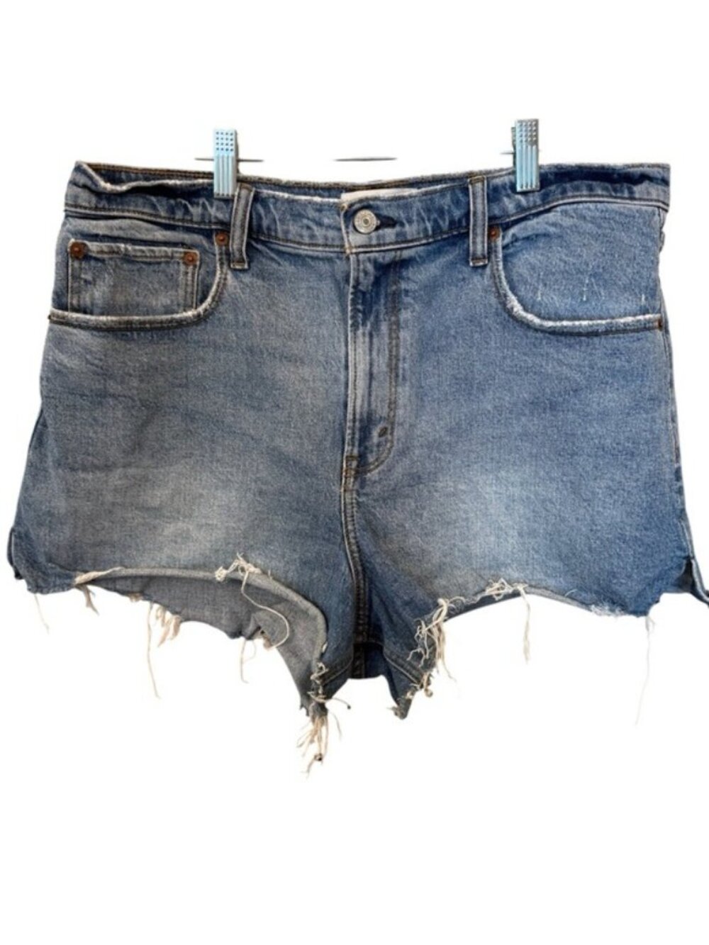 Abercrombie & Fitch The Cutoff Short High Rise Jean Shorts Denim Size 14 Raw Hem
